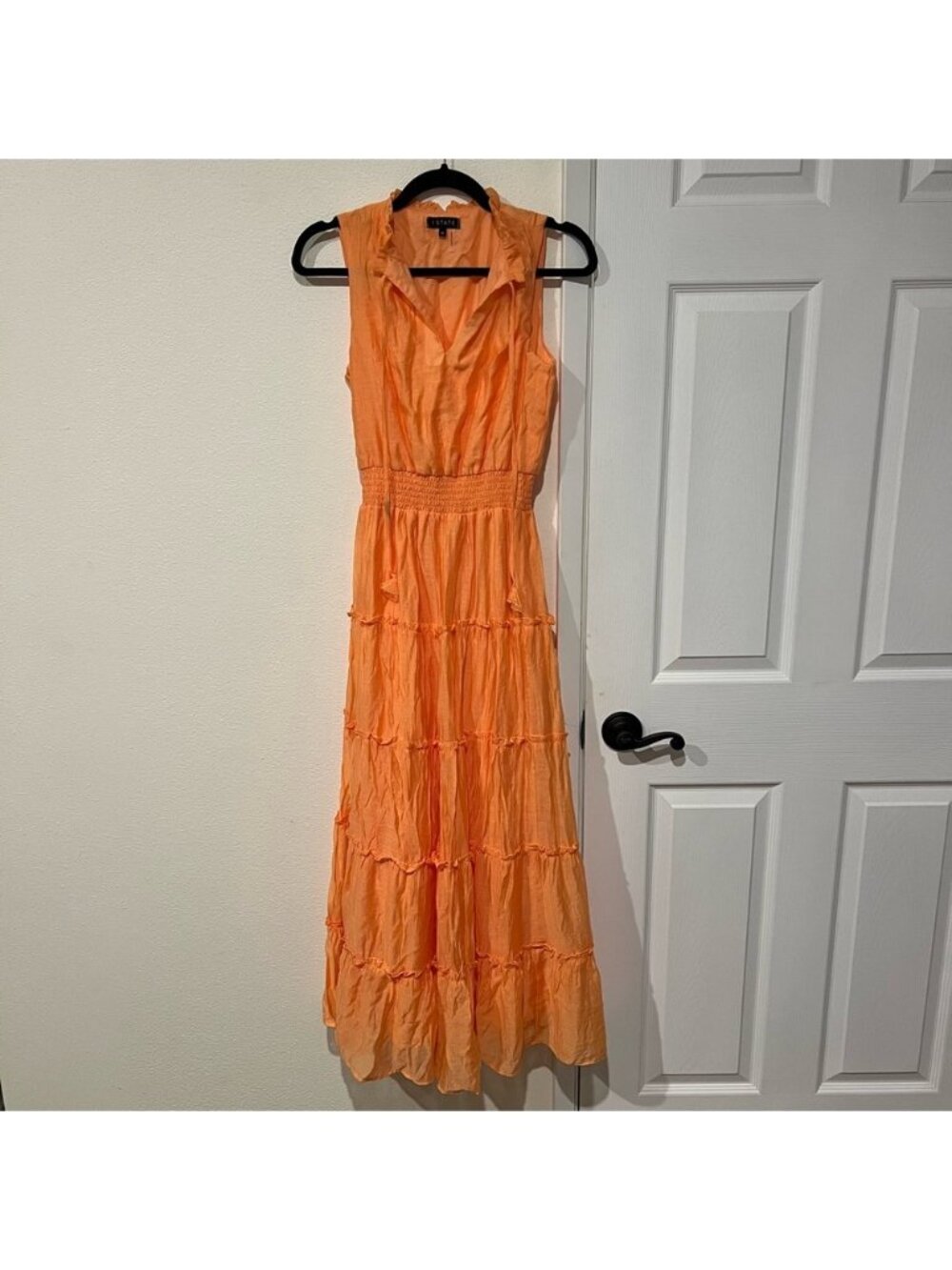 Orange Coral Flowy Smocked Waist Ruffle Tiered Maxi Dress Size XS NWOT